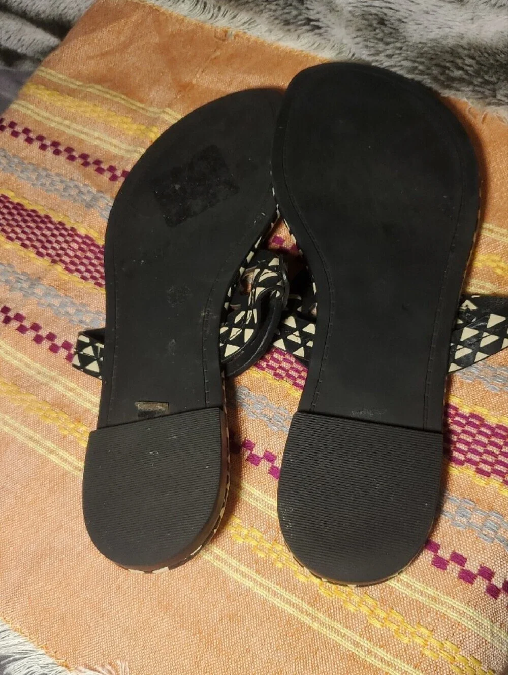 Tory Burch Miller Black&Cream Geometric Thong Sandals Size 7.5